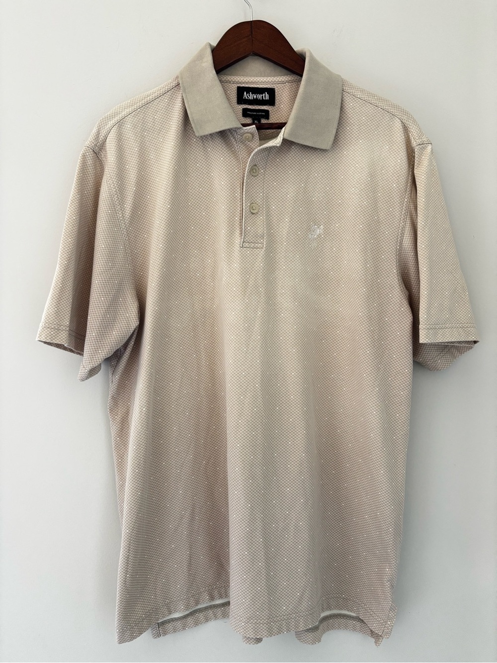 Ashworth Moisture Wicking Golf Polo Shirt Men’s XL Beige Micro Print